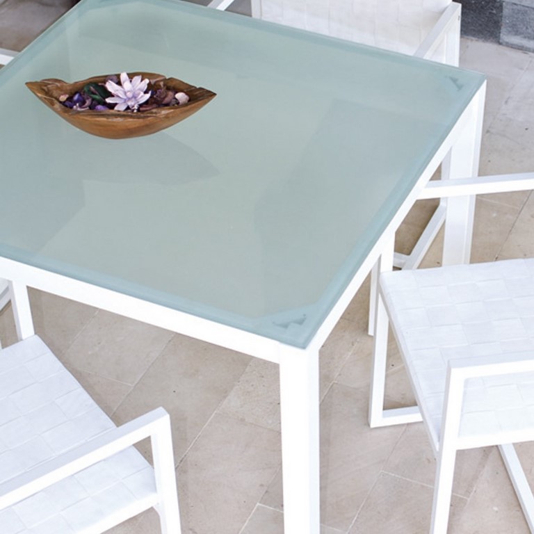 Tavolo Lui & Lei in alluminio e vetro