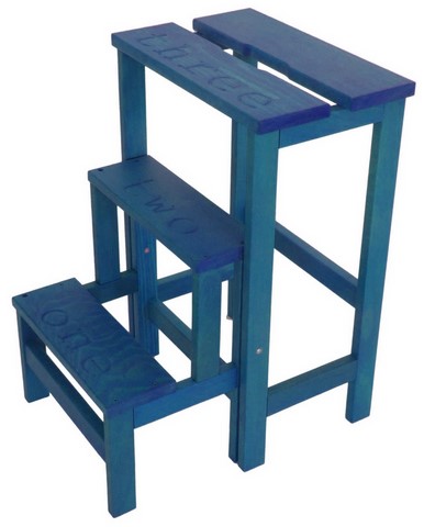 Sgabello scala retrattile in legno HAPPY NUMBERS Del Fabbro blu